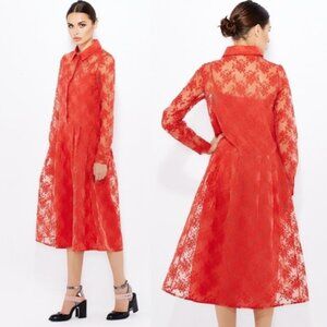 NWT Finery London Embroidered Sheer Shirt Dress US 6/8 Women's